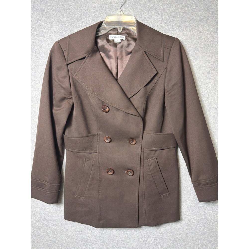 Pendleton Women Brown Double Breasted Blazer Jacket Size 6 Wool‎ Blend Made USA